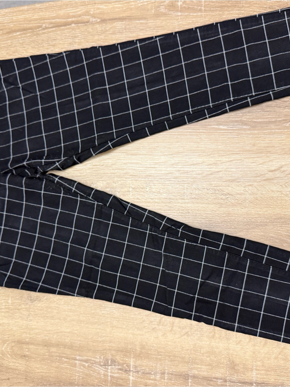 Women's Black Straight-Leg Grid Pants